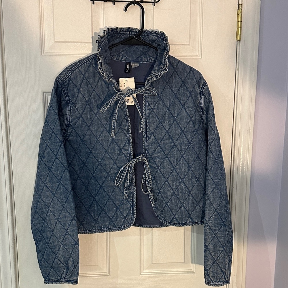 NWT- H&M Blue Jean Jacket with Ruffle Trim M